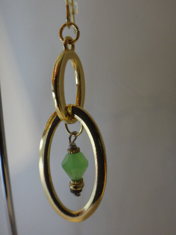 Double Gold Hoop and Green Bead Earrings in Jewellery & Watches in Thunder Bay - Image 4