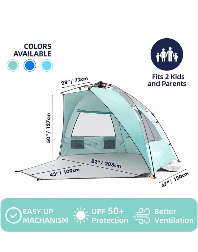 Falnex Beach Tent Classic L Double Silver Coating UPF 50+ Beach  in Other in Mississauga / Peel Region - Image 2