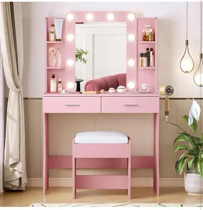 Brand new in box White with golden colour Vanity Desk with Mirror and Lights,Makeup Vanity Table wit...