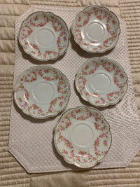 Vintage 5 tea cup saucers - Bridle Rose MZ Czechoslovakia