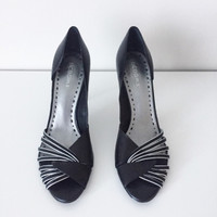 Women's Shoes BCBGirls Black & Silver Open Toed Heels (Size 9.5)