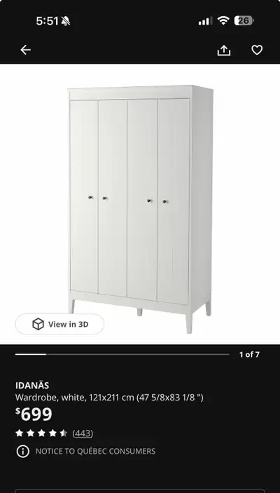 Ikea White wardrobe , View more