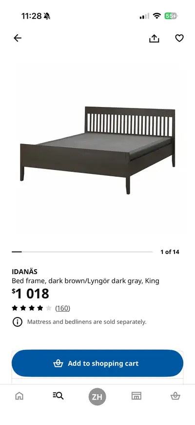 Giving away an IKEA IDANÄS King bed frame for FREE. Condition: Good overall condition. One of the si...