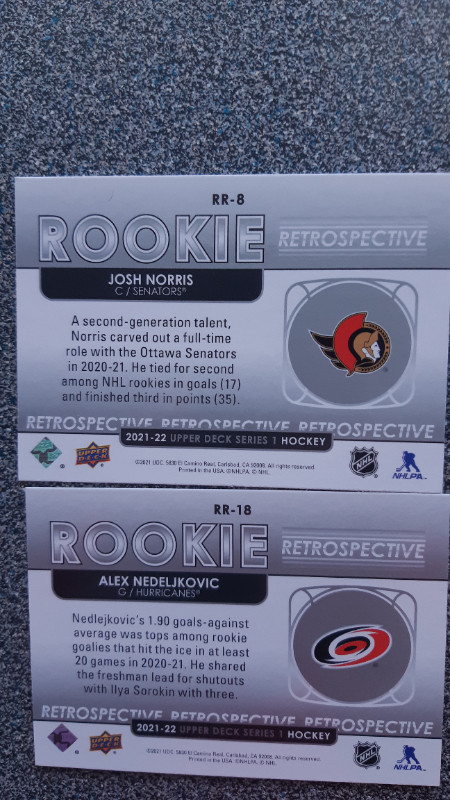 Upper Deck 2021-22 Cartes Hockey Rookie retrospective Card dans Art et objets de collection  à Lévis - Image 3