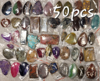 50 Pendentifs mixtes agates et jaspes 50x Minerals pendants set.