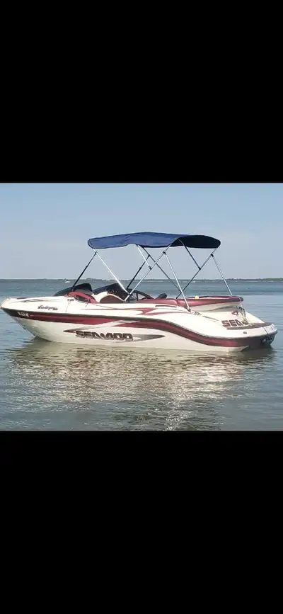 18 foot fiberglass twin 787 rotax engines (210 hp ish)jet boat.Seadoo 1800 challenger pumps where se...