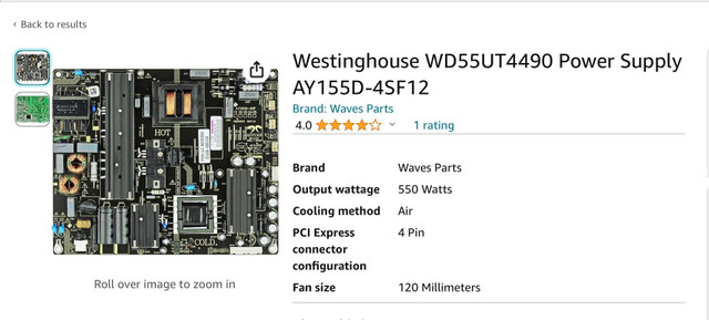 Westinghouse WD55UT4490 Power Supply AY155D-4SF12 in General Electronics in Belleville - Image 3