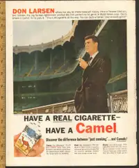 1957 large color magazine ad for Camels with Don Larsen, Yankees