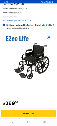 Ezee Lufe black foldable wheelchair.  New in box.