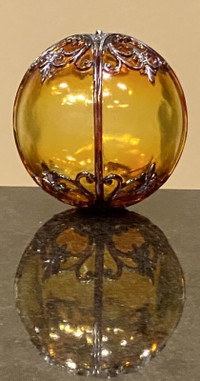 Antique decorated Amber Glass  Hand Blown Sphere