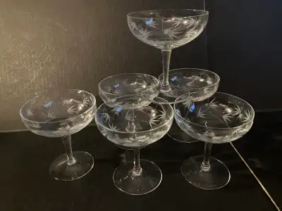 Vintage Etched Crystal Coupe Glasses, View more