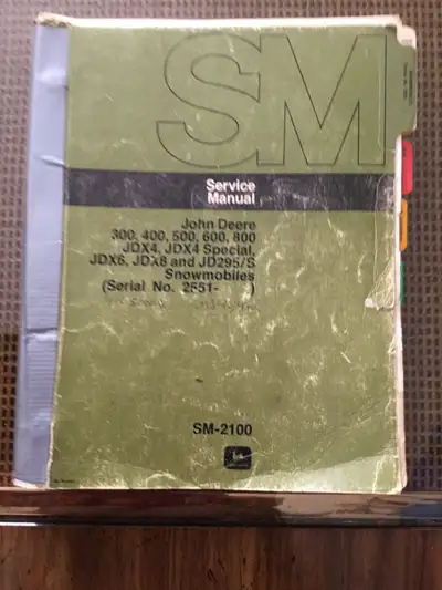John Deere snowmobile service manual very rare a maual for all snowmobiles from 1972 to 1975 price $...