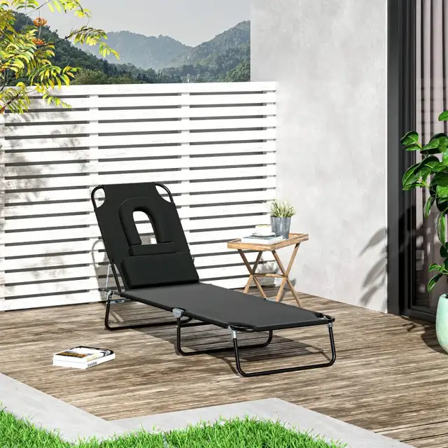 Adjustable Outdoor Lounge Chair, Garden Folding Chaise Lounge  in Patio & Garden Furniture in Markham / York Region - Image 2
