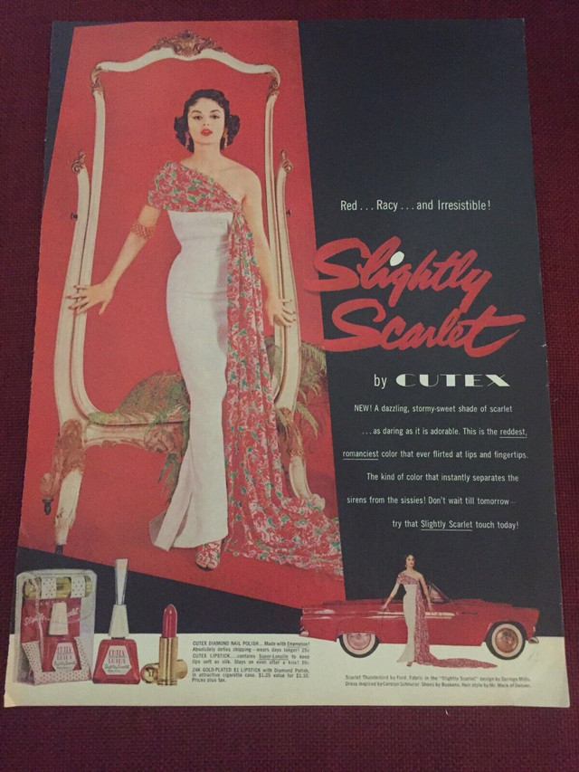 1955 Cutex Nail Polish w/‘55 Red Convertible T-Bird Original Ad in Arts & Collectibles in North Bay