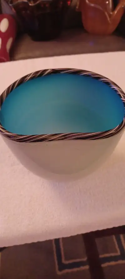 Decorative Handmade Handblown Vase/Bowl w/Unique Ribbing the rim, View more