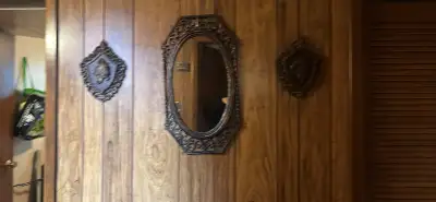vintage mirror with roman wall hangings, View more