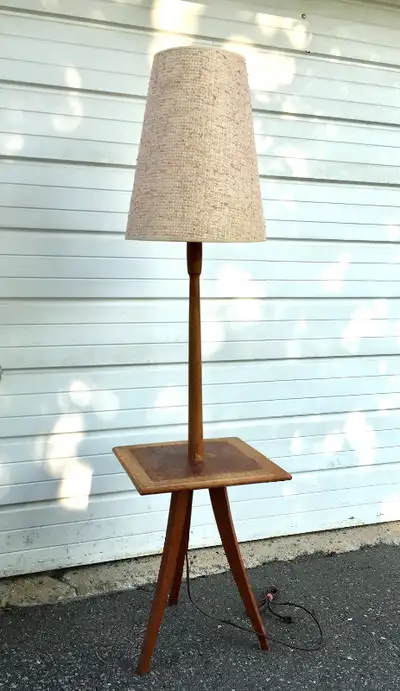 MCM  TEAK FLOOR LAMP/TABLE with ORIGINAL SHADE, View more