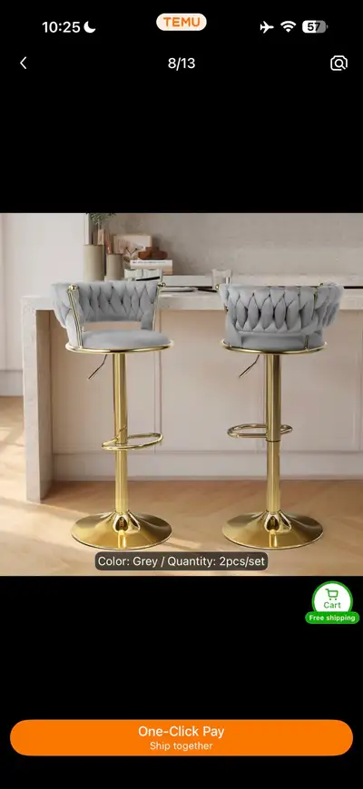 Velvet Bar Stools Gold Base open box, View more