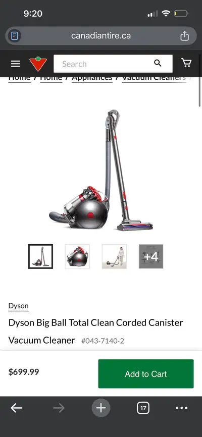 Dyson Big Ball Total Clean Corded Canister Vacuum Cleaner, View more