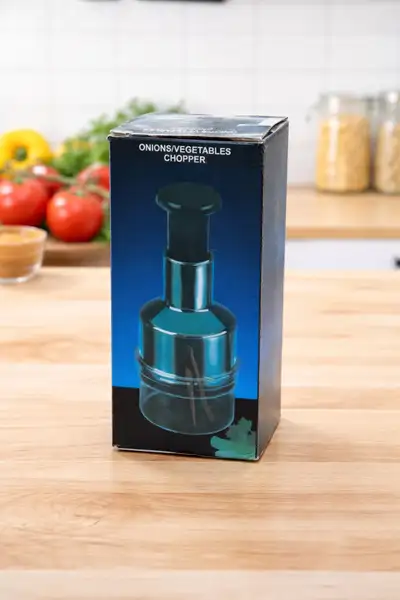 This is a stainless steel manual food chopper, perfect for dicing onions, vegetables, and more with...