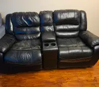 Reclining 2 seater leather sofa