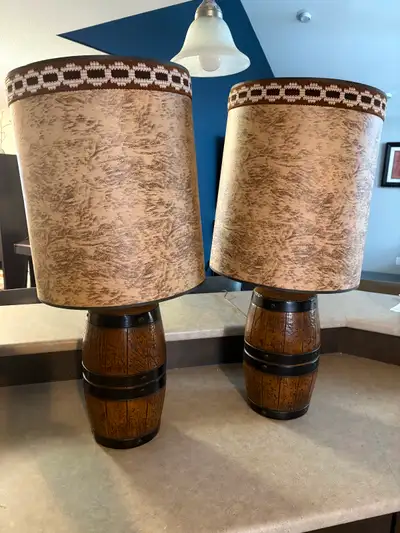 Pair of Ceramic Whiskey Barrel Lamps from mid 1970’s. In good working condition. Had wanted to repla...