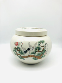 Vintage Chinese New Ivory China Ginger Jar Red-Crowned Cranes