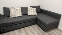 IKEA FRIHETENCorner sofa-bed with storage, Skiftebo dark gray