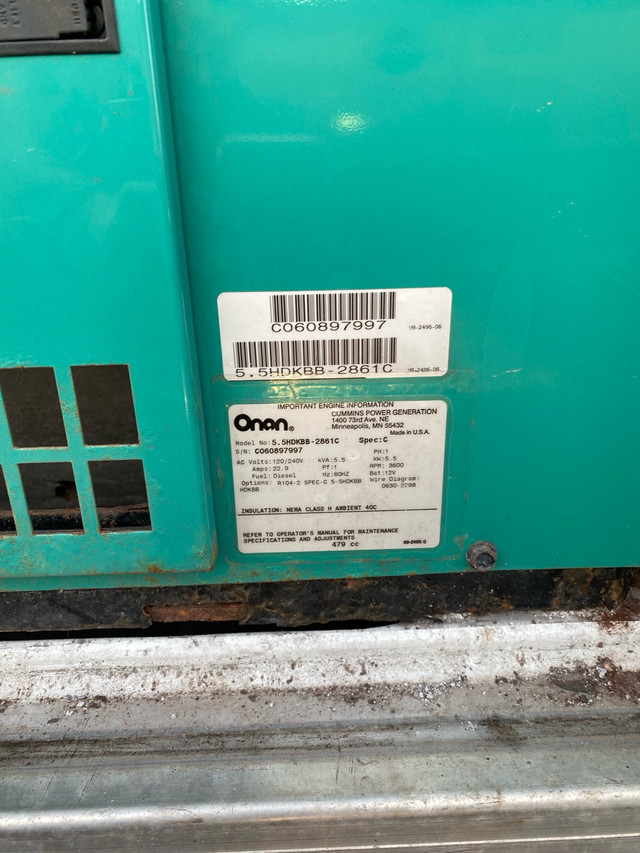 5500 W Onan Cummins generator in Other in Summerside - Image 4