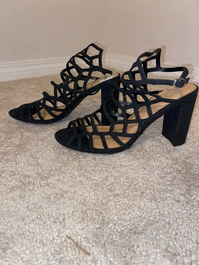 Black Suede Strappy Sandals - Women’s Size 10 in Women's - Shoes in Calgary - Image 3
