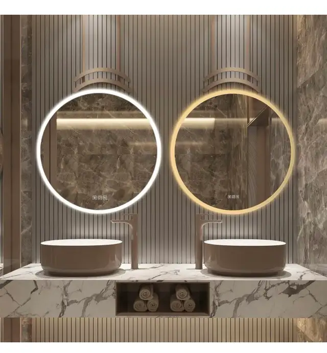 furduzz 28 Inch Round Bathroom Mirror with Lights, Wall Mounted  in Bathwares in Ottawa - Image 9