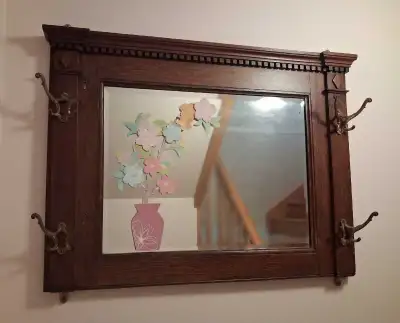 Vintage Wall Mirror with Coat Hooks, View more
