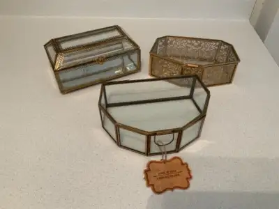 3 JEWELRY BOXES - Glass with Lids, View more