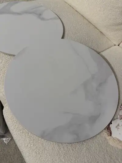 Two Round Faux Marble Table Tops, View more