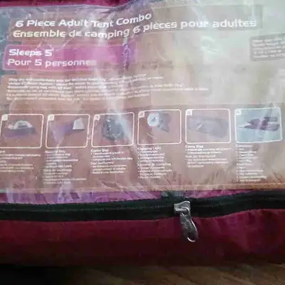 Ozark trail 6 piece adult tent combo. Sleeps 5. 10' ×6.5'× 4'10" high. Comes with 2 sleeping bags. C...