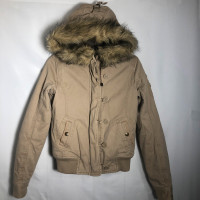 Womens Vintage Tan Hooded Winter Jacket. ROOTS Canada. Size XS