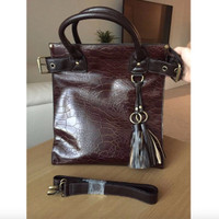 NEW David Jones Women's Brown Square Belt Tassels Leather Purse