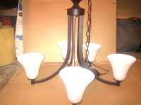 Black Five Light Chandelier with White Shades