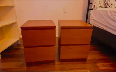 Pair of Wood 2-Drawer Nightstands / Bedside Tables | Markham, View more