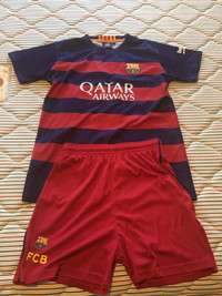 Barcelona soccer shirt and shorts size 14