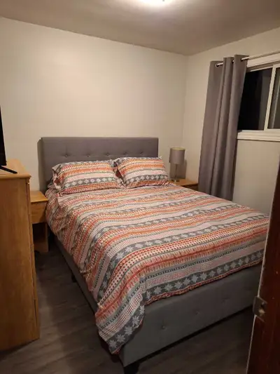 Room for rent. Furnished. Shared bathroom and kitchen. There is a finished basement with tv, couch a...