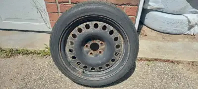 Set of 4 winter tires on rims. About 5 years old, used for a Mazda 3 we no longer own. There's about...
