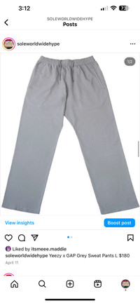 Yeezy x GAP Grey Sweat Pants L $180 IG: @SoleWorldWideHype