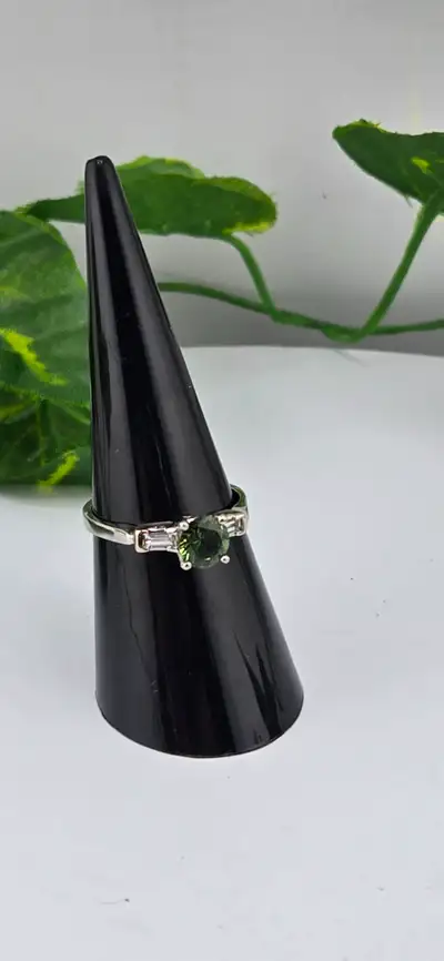 18KT White Gold 3‐Stone Ring–Green Sapphire & Diamonds Size 7, View more