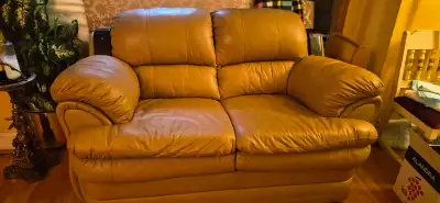 Italian leather love seat, View more