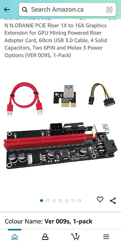 N N.ORANIE PCIE Riser 1X to 16X Graphics Extension for GPU Mining Powered Riser Adapter Card, 60cm U...