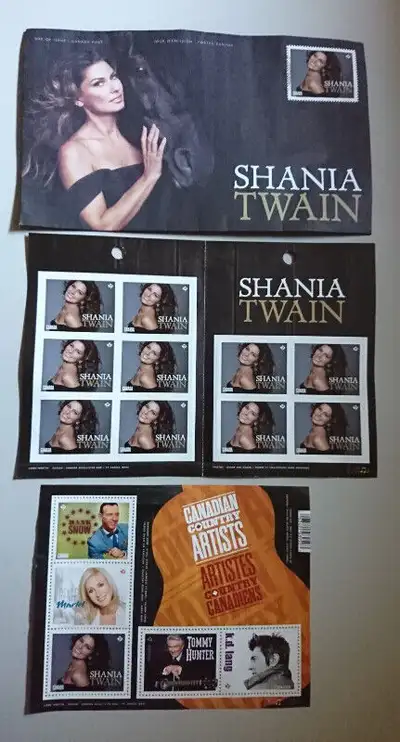 Canadian Country Artists Shania Twain Collectible Stamps and Envelope - Date of Issue - July 31, 201...