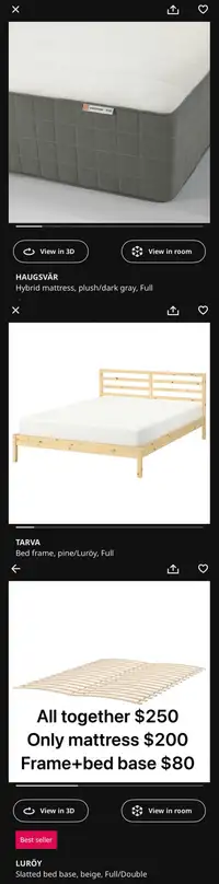 IKEA furniture full size bed set (can be sold separately)