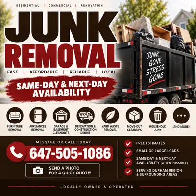 JUNK REMOVAL! same day & next day availability , View more