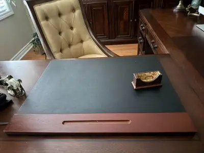 Faux Leather/Wooden Decorative Desk Pad & Business Card Holder, View more